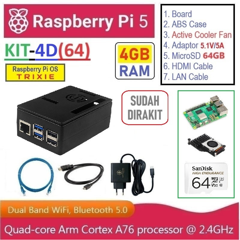 KIT-4D(64)  Raspberry Pi 5 (4GB RAM) - Complete SET (MicroSD 64GB)